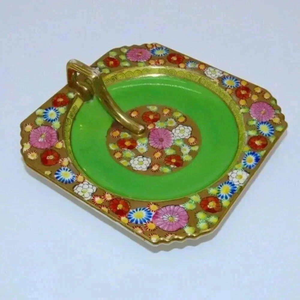 Japanese Porcelain Lemon Dish with Handle Hand Painted in Japan Vintage